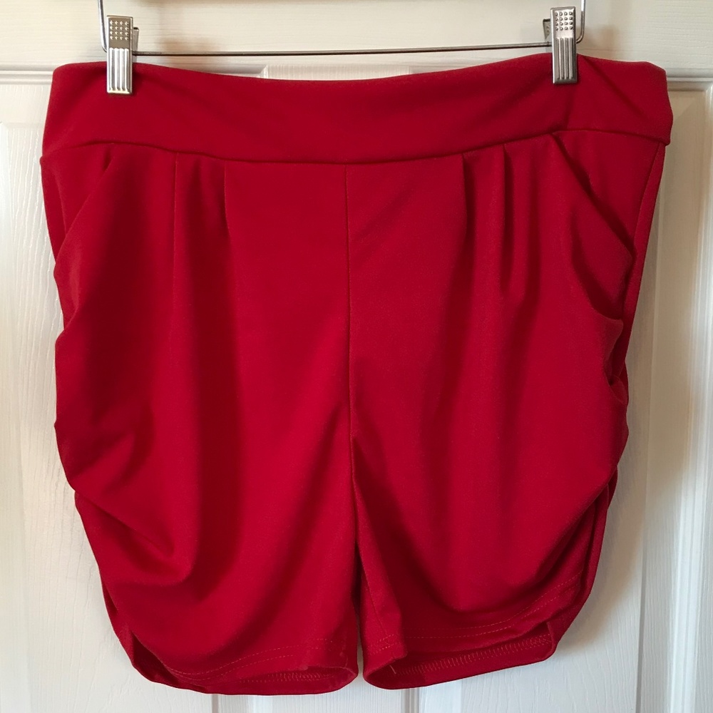 Ruby Red Ruched Trouser Shorts - Picture 3 of 7